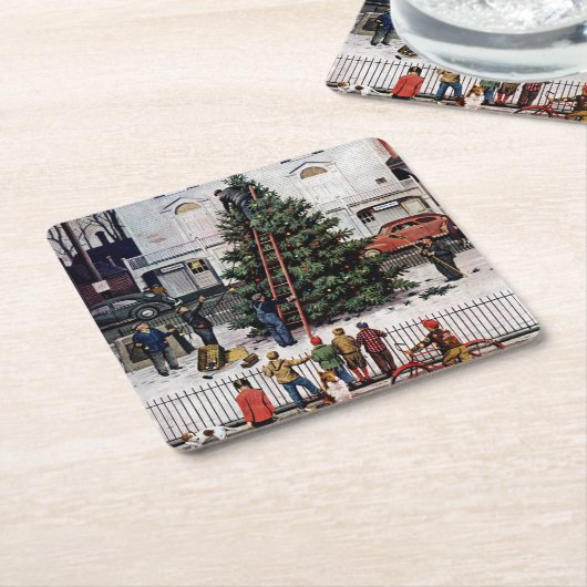 町の広場の木 スクエアペーパーコースター (アングル)