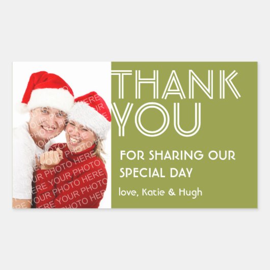 町の感謝していラベルの外の大きな緑の写真結婚 長方形シール (正面)