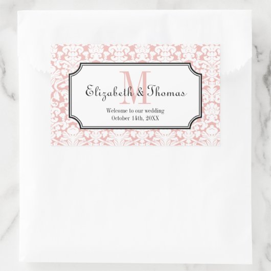 町の抱き枕からモノグラムピンクダマスクフレーム 長方形シール (バッグ)