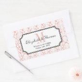 町の抱き枕からモノグラムピンクダマスクフレーム 長方形シール (封筒)