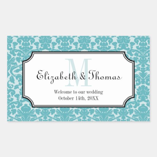 町の抱き枕からモノグラムブルーダマスクフレーム 長方形シール (正面)