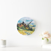 町の木とヒノキの木の風景 ラウンド壁時計 (ホーム)