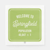 町の歓迎サイン人口グリーンベビーシャワー スタンダードランチョンナプキン (正面)