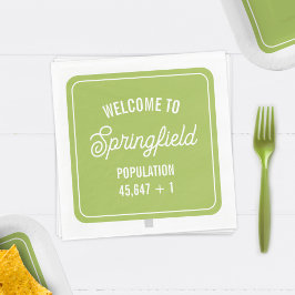 町の歓迎サイン人口グリーンベビーシャワー スタンダードランチョンナプキン