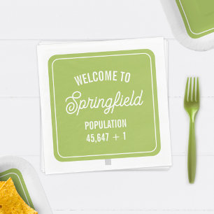 町の歓迎サイン人口グリーンベビーシャワー スタンダードランチョンナプキン