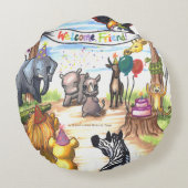 町の綿のパーティーの枕に新しいサイがあります ラウンドクッション (裏面)