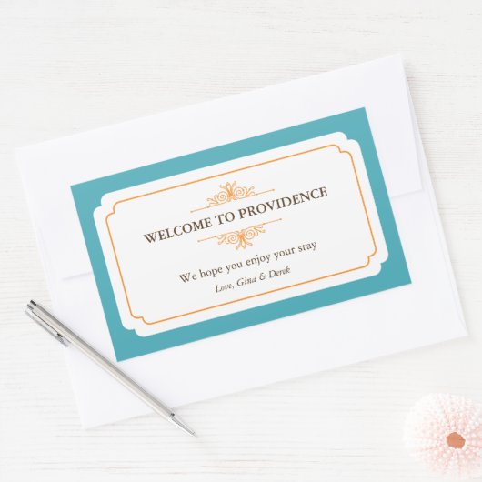 町の縁ど中の優雅なオレンジ色の抱き枕 長方形シール (封筒)