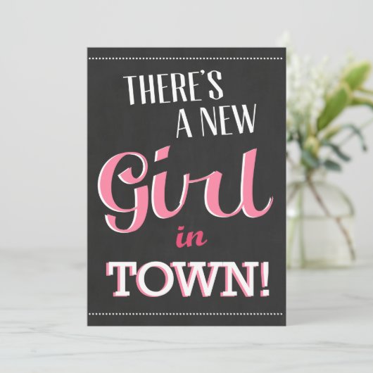 町の赤ちゃんシャワー招待状に新しい女の子がいる 招待状 (スタンド正面)