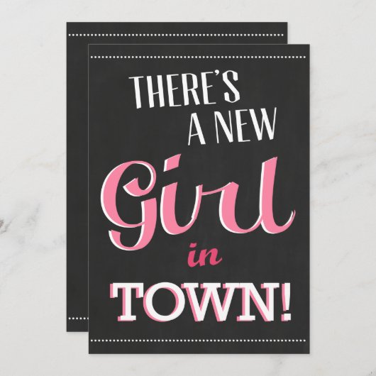 町の赤ちゃんシャワー招待状に新しい女の子がいる 招待状 (正面/裏面)