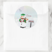 町の霜の降りたクリスマスカスタムのの宛先または空白の元 ラウンドシール (バッグ)