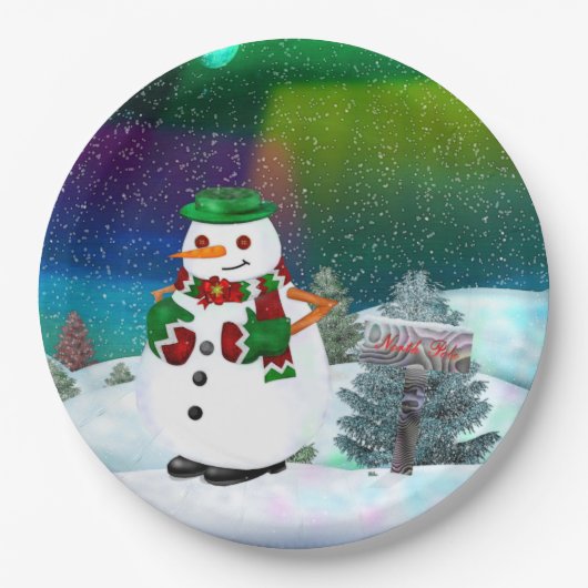町の霜の降りたクリスマスパーティーイベントデザート ペーパープレート (正面)