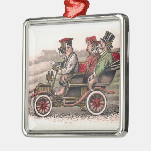 町へのビクトリアンな猫の頭部-人間の形をした芸術 メタルオーナメント (左)