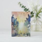 町カラフル水カラーポストカード#1 ポストカード (スタンド正面)