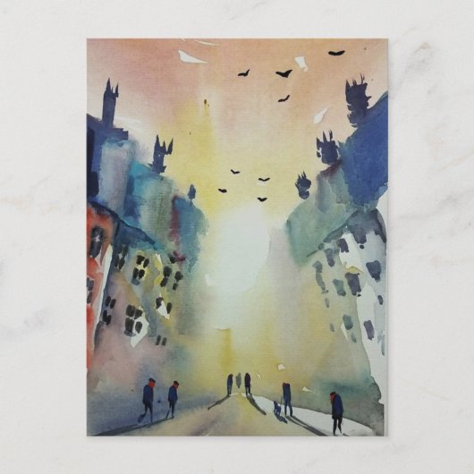 町カラフル水カラーポストカード#1 ポストカード (正面)