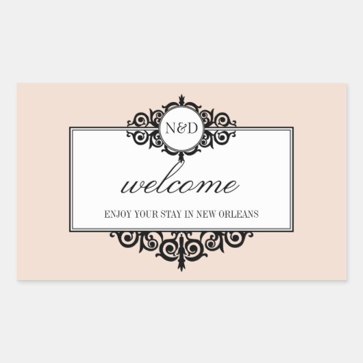 町フランスのの抱き枕からピンクモノグラムをフレーム 長方形シール (正面)