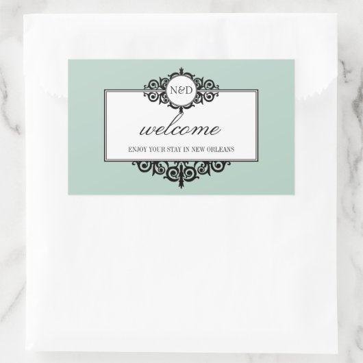 町フランスのの抱き枕からブルーモノグラムを作る 長方形シール (バッグ)