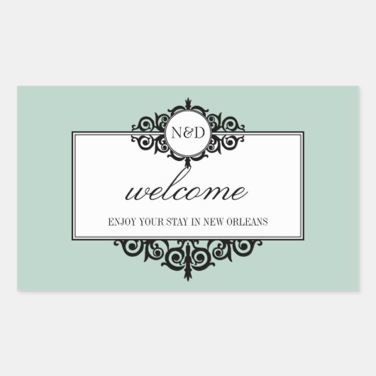 町フランスのの抱き枕からブルーモノグラムを作る 長方形シール (正面)