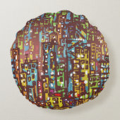 町並み手描きイラストレーションアート，通り，都市，s ラウンドクッション (裏面)