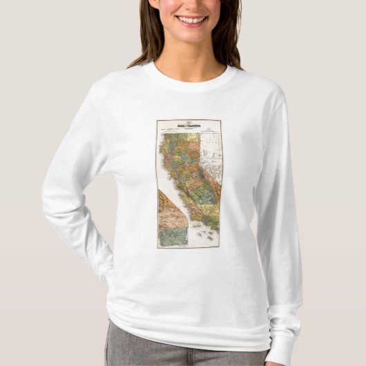 町区および鉄道を示すカリフォルニア地図 Tシャツ (正面)
