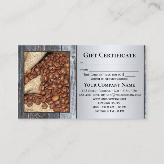 町最高ののコーヒーあなたの写真ギフト証明書 割引カード (裏面)