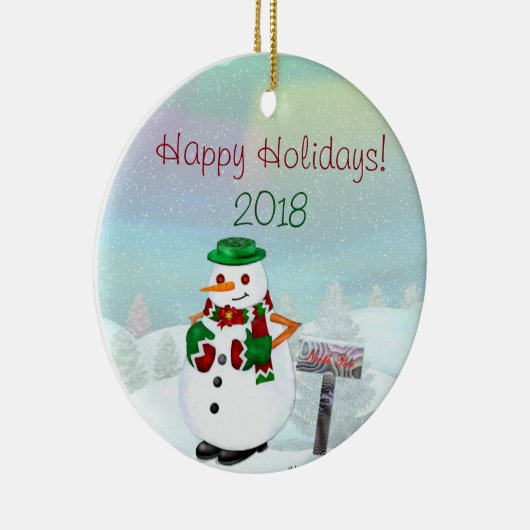 町霜の降りたのクリスマスパーソナライズされたサークルのみ セラミックオーナメント (右)