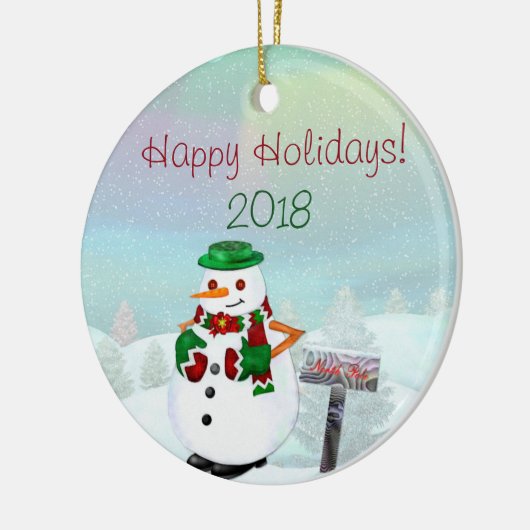 町霜の降りたのクリスマスパーソナライズされたサークルのみ セラミックオーナメント (左)