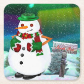 町霜の降りたのクリスマス居間 スクエアペーパーコースター (正面)
