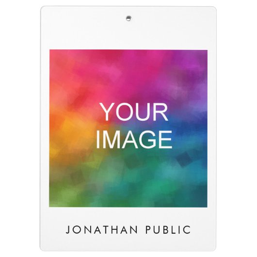 画像のアップロードを追加するフォトデザイン会社のロゴ クリップボード (裏面)