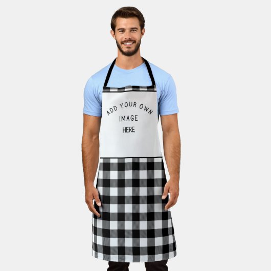 画像またはロゴの追加、白黒バッファロープレイド エプロン (着用した状態)