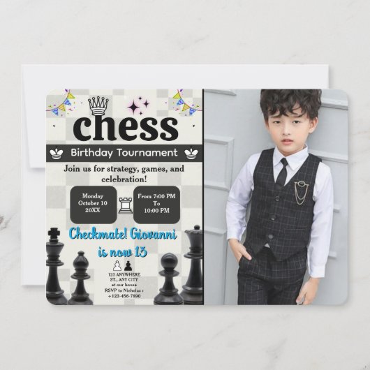 画像を使用したチェスの誕生日パーティーへの招待 招待状