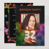 画像を追加 - 32歳の誕生日パーティー招待状 招待状 (正面/裏面)