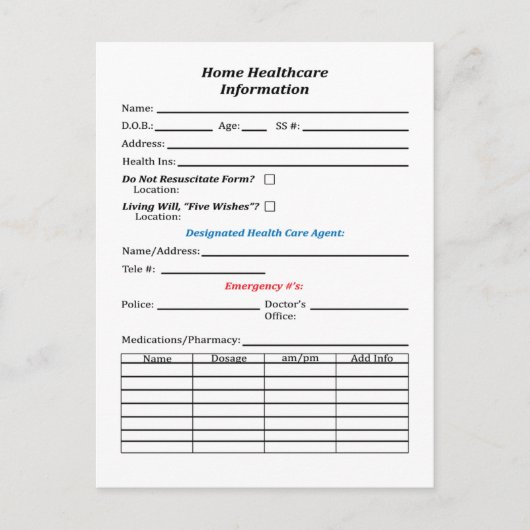 画像付き家庭医療情報カード ポストカード (正面)