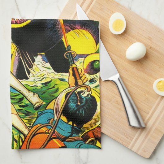 画像的な40年代のサイファイのパルプの漫画 キッチンタオル (四つ折り)