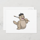 画家としてのシールが絵筆を持って ポストカード (正面/裏面)
