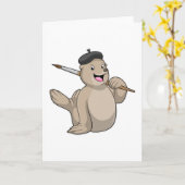 画家としてのシールが絵筆を持つ カード (黄色い花)