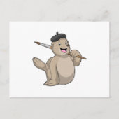画家としてのシールが絵筆を持つ ポストカード (正面)