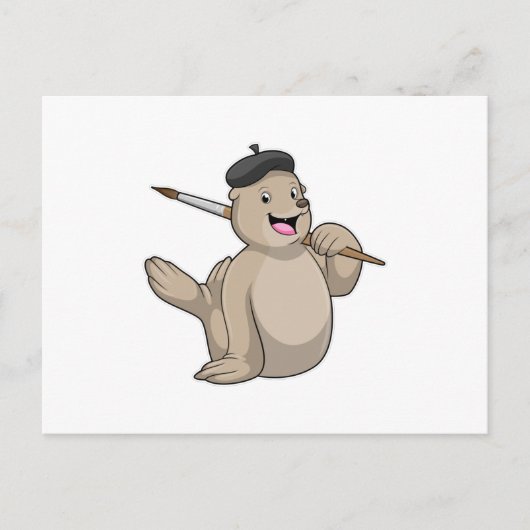 画家としてのシールが絵筆を持つ ポストカード (正面)