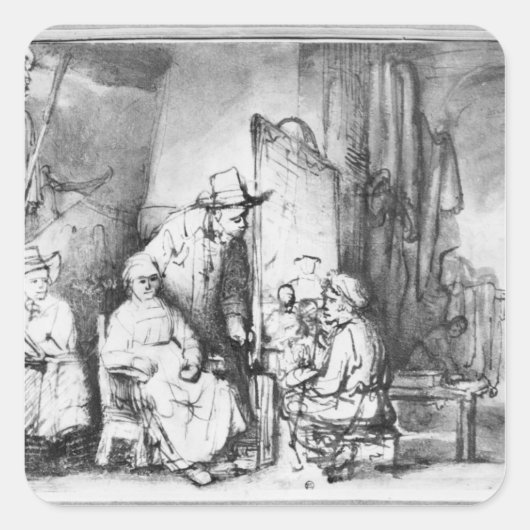 画家とスタジオの絵画インテリア スクエアシール (正面)