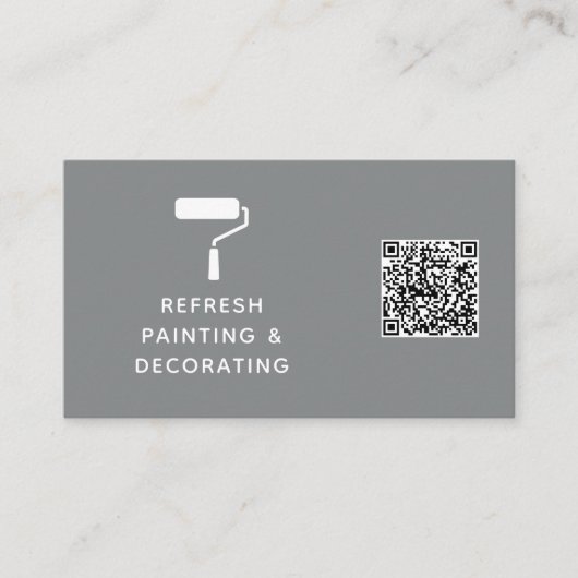 画家とデコレータQRコード絵を描ローラーグレー 名刺 (正面)