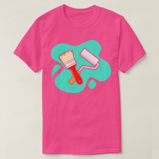 画家と絵を描画家のブラシとローラー Tシャツ (デザイン正面)