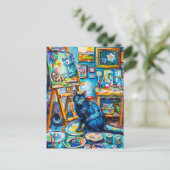 画家のスタジオで猫をペイントする ポストカード (スタンド正面)