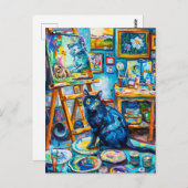 画家のスタジオで猫をペイントする ポストカード (正面/裏面)