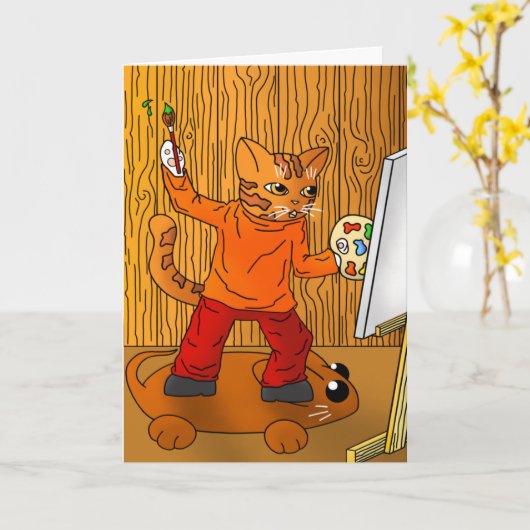 画家の猫 カード (黄色い花)