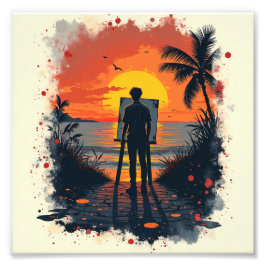 画家は彼の作品に驚絵を描いた フォトプリント           