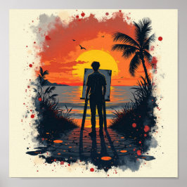 画家は彼の作品に驚絵を描いた ポスター