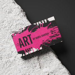 画家イラストレータピンク&ブラックインクスプラッシュ 名刺