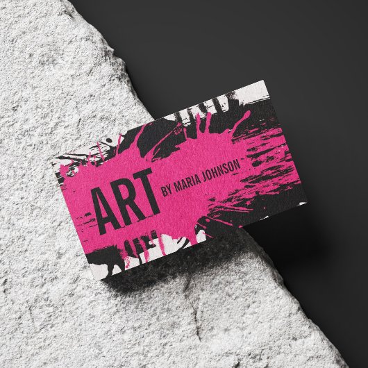 画家イラストレータピンク&ブラックインクスプラッシュ 名刺