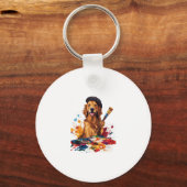 画家パピー イーゼルを持つ芸術的な犬 キーホルダー (正面)