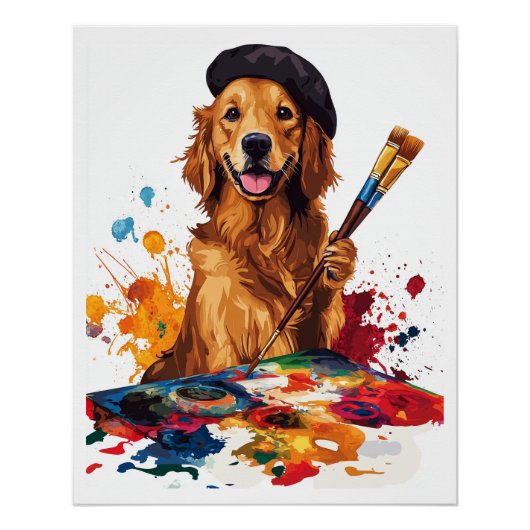 画家パピー イーゼルを持つ芸術的な犬 ポスター (正面)