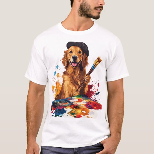 画家パピー イーゼルを持つ芸術的な犬 Tシャツ (正面)